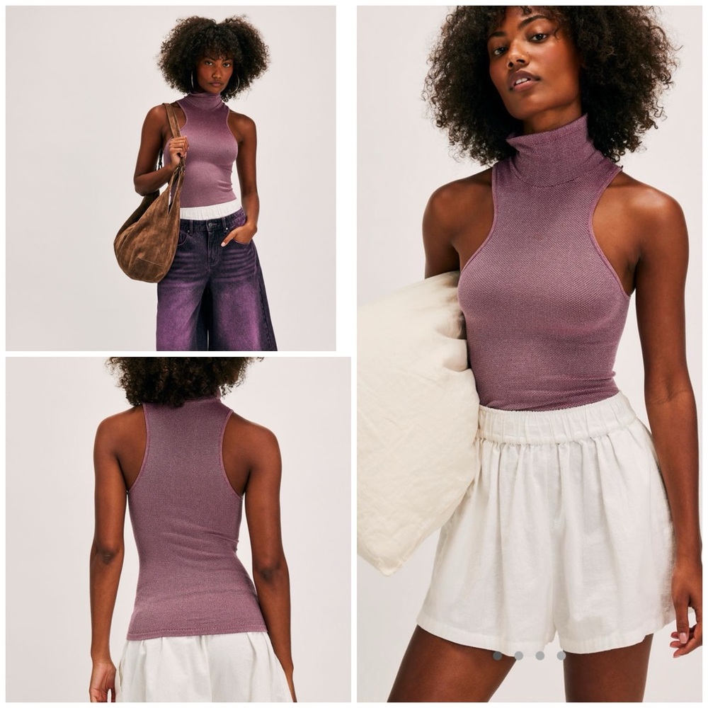 Free People Always Ready Seamless Turtleneck Tank in Aged Red NWT